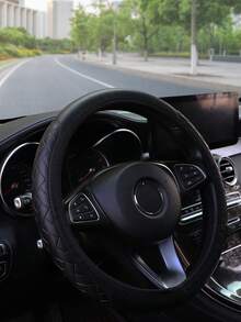 1pc Leather 3D Massage Car Steering Wheel Cover, Black, Universal For Men And Women - Multicolor - View 8