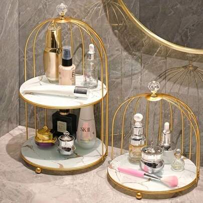 Hộp đựng đồ di động bằng thép không gỉ lấy cảm hứng từ lồng chim, thích hợp cho phòng tắm, bàn trang điểm và đồ dùng trang điểm.