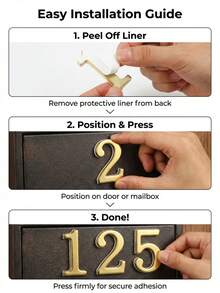 1pc/5cm Double-Layer 3D Golden Acrylic House Number Plate, Self-Adhesive Golden Address Plaque, Easy Installation For Door, Mailbox, Entrance, Outdoor Apartment Mailbox Post, Modern Home Address Sign, Spring Home Renovation, Housewarming Gift For Easter, Mother's Day, Memorial Day Outdoor Decor, Enhance Curb Appeal - Multicolor - View 2