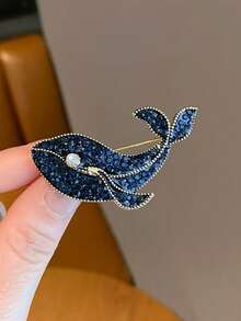 Luxury Blue Whale Brooch, Exquisite Pearl Animal Design, Fashionable Women Clothing Accessory - Multicolor - View 6