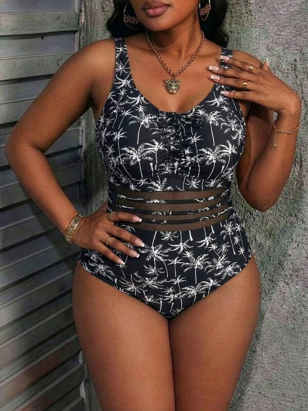 Áo tắm cỡ lớn in họa tiết nhiệt đới, chất liệu vải gợi cảm, thích hợp cho bãi biển, hẹn hò buổi tối và kỳ nghỉ.