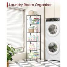 6-Tier Metal Storage Shelves - Slim Shelf Organizer with Reinforced Side Bars Spacious Storage for Kitchen Bathroom and Laundry Room Organization 18.2" x 12.5" x 70.1" Black - Negro - Ver 7