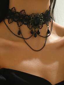 Vòng tay tua rua nhiều lớp mặt dây chuyền pha lê đen, kiểu dáng Gothic, có thể điều chỉnh kích cỡ, phù hợp với đồ bơi, váy đi biển, hộp đêm và các dịp khác, kiểu dáng thời trang, thích hợp làm quà tặng sinh nhật, Ngày Valentine, Ngày của Mẹ và các dịp khác. - Nhiều màu - Xem 2