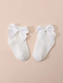 1 Pair White Bow Mesh Baby Girl Socks, Suitable For Spring And Summer - White - View 7