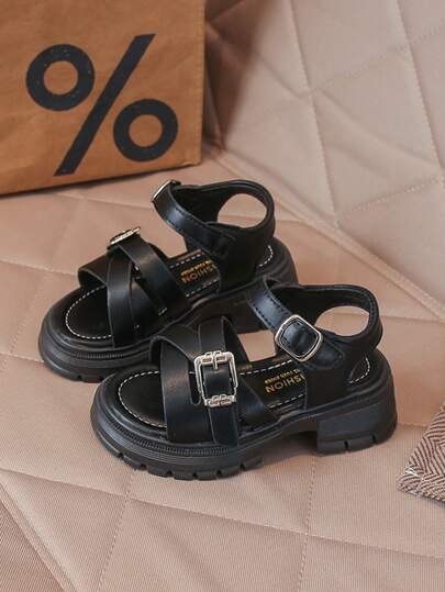 Nuevas sandalias de estilo romano para niñas, diseño de estilo británico, sandalias de princesa de moda para la playa, sandalias de verano para niños con punta abierta y media pantorrilla