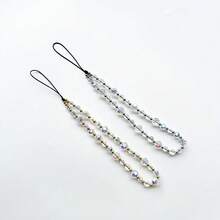 Fashionable Minimalist Iridescent Transparent Crystal Ball Beaded Phone Lanyard, Handmade Phone/Camera Charm - Silver - View 7