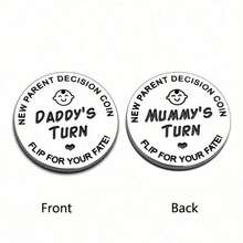 【趣味硬币】1枚/2枚装 新手爸妈趣味决定硬币 | 双面不锈钢 | “轮到新爸爸了”翻转设计，带心形图案 | 送给准爸妈的礼物 | 准妈妈派对或怀孕公告礼物 - 紀念幣 - 查看 2