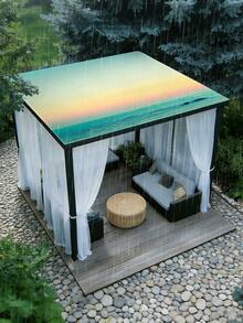 1件装户外加厚防水防晒渐变曼陀罗花卉绿色波西米亚图案户外花园露台遮阳篷沙滩遮阳篷（含绳，不含支架） - 彩色 - 查看 3