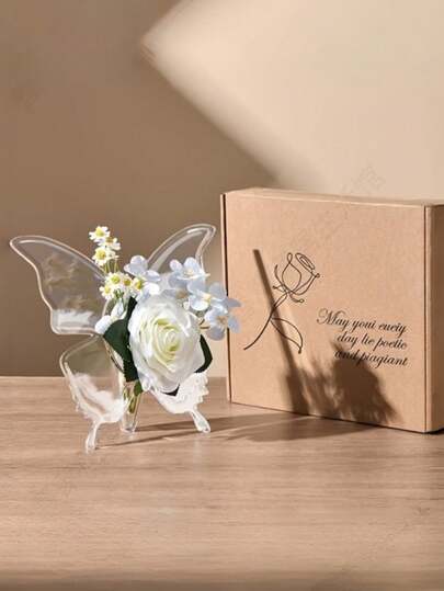 2 chiếc bình hoa hình bướm trong suốt hiện đại, bình hoa trang trí bằng acrylic tối giản, thanh lịch.