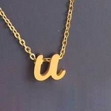 1pc Minimalist Stainless Steel 26 Initial Letter Necklace Pendant, Suitable For Commuting And Daily Wear - Yellow Gold - View 32