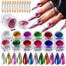 Y2K Nail Art Powder Kit, 12 Colors With 12 Cleaning Swabs, Holographic Metallic Mirror Effect Powder, Nail Art Gel Polishing Decorative Resin Craft Nail Salon Home Use - Multicolor - View 2