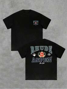 2026 Summer Men's T-Shirt, High-Quality Pure Cotton  Of Men's Casual Crew Neck Short Sleeved T-Shirt With Elegant And Luxurious "RHUDE ASPEN"  - Themed Design Double Sided Digital Print Camisas Para Hombre - màu đen - Xem 6