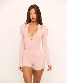 CSB Ballet Wrap Top - Elegant Long Sleeve Ribbed Activewear | Viral 2026 Women's Balletcore Luxury Gym Wear | Chic Cross-Over Yoga Cardigan | Comfortable Soft Performance Workout Top | Authentic Crop Shop Boutique Apparel - 臉紅 - 查看 5