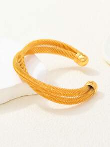 1件24K镀金铜质中东斋月手镯，双层网状设计，女士款 - 金黃色 - 查看 2