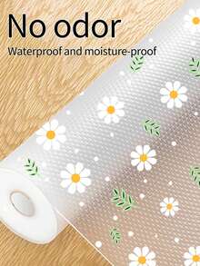 1 Roll Daisy Pattern Kitchen Cabinet Shelf Liner, Non-Adhesive Drawer Mat, Anti-Slip Refrigerator Pad, EVA Waterproof Fridge Liner, Easy Cleaning Placemats - Flowers - View 4