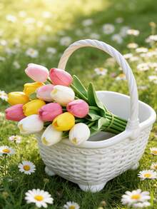 Colorful/White Artificial Tulip Flowers, Suitable For Mother's Day Gift, Desktop Decor, Wedding, Party, DIY Bouquet, Home Decor, Plastic Flowers, Decorations, Easter, Valentine's Day Wreath, Wedding Bouquet, Back To School Room Decor, School Supplies - Multicolor - View 8