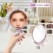 2-In-1 Portable Makeup Mirror, Double-Sided With 10X Magnification, Foldable Compact Travel Vanity Mirror - Light Pink 2503 - View 3
