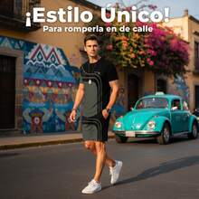 Camiseta De Tirantes Y Pantalones Cortos Con Estampado Para Hombres,Conjunto De Dos Piezas Para Hombre Un Look Casual De Verano - Negro - Ver 5