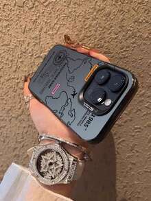 1个飞机航线图案硬质PC手机壳，软边设计，彩色银色，适用于苹果16 Pro Max/16 Pro/16 Plus/16/11/11 Pro/11 Pro Max/12/12 Pro/12 Pro Max/13/13 Pro/13 Pro Max/14/14 Plus/14 Pro/14 Pro Max/15/15 Plus/15 Pro/15 Pro Max系列 - 黑色 - 查看 2