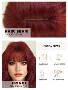 7JHH WIGS 女士短款波浪卷红色波波头假发，带刘海，12英寸短波浪卷发假发，自然合成发丝，耐热假发，适合日常角色扮演、音乐节派对等场合佩戴。假发配件 - 紅色 - 查看 7