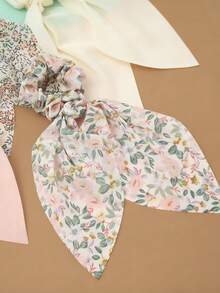 4pcs Women's Simple Solid Color & Floral Hair Scrunchies, Rabbit Ear Hair Ties, Suitable For Daily Wear In Spring And Summer Ponytail Holders Scrunchy,Holiday,Travel - Multicolor - View 6