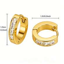 1 Pair Zirconia Inlaid Small Hoop Earrings, Minimalist Fashion Round Earrings, Luxury Style Suitable For Daily Commute For Women - Multicolor - View 2