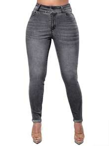 Women's Butt Lifting Jeans, High Stretch Leggings, Fashionable And Elegant, Suitable Dates, Commuting, Casual Travel, Valentine's Day And New Year Wear - 中灰色 - 查看 5