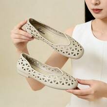 2026 Sommer Neue Damen Cut Out Quadratische Zehenspitze Flache Loafer, Atmungsaktive Weiche Sohle Slip-On Lässig Schuhe, Vielseitige Flache Riemchen Sandalen - Aprikosenfarben - Übersicht 2