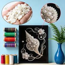 Tranh đính đá ngọc trai 2D in phẳng cao cấp, tranh nghệ thuật treo tường thủ công họa tiết hoa vỏ ngọc trai tối giản hiện đại, không khung, quà tặng thủ công ghép hình DIY, thích hợp cho phòng ngủ, văn phòng, phòng khách. - Đen và trắng - Xem 2