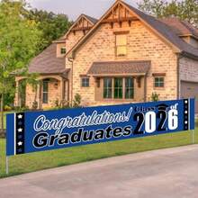 Decoraciones de graduación 2026 Pancarta de graduación azul y negra Felicitaciones Graduado Clase de 2026 Letreros de jardín para decoraciones de fiesta de graduación interior y exterior - Azul - Ver 7