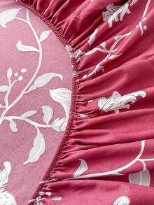 3pcs Printed Bedding Set (1 Fitted Sheet + 2 Pillowcases), Skin-Friendly Fabric Fitted Sheet Set Including Pillowcases, Without Filler, Home Bedding Set, Machine Washable - Wine-red Jade Branch - View 5