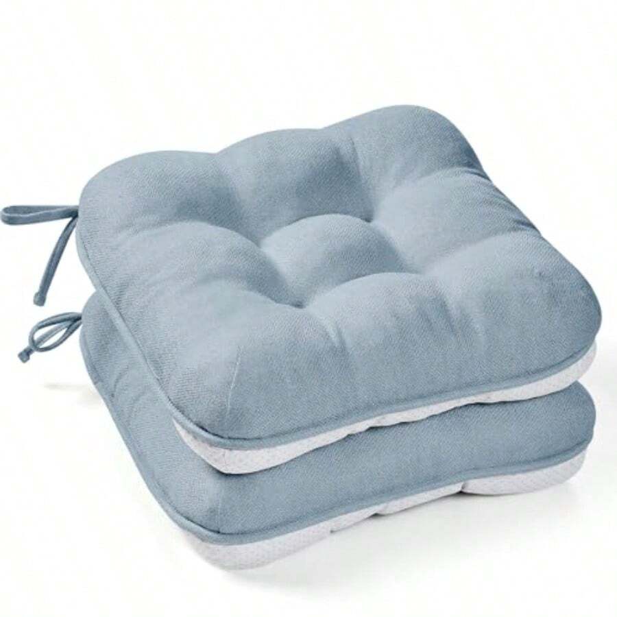 BETU Juego de 2 cojines para sillas de comedor almohadillas para sillas de cocina de 3.5" de espesor con lazos respaldo antideslizante y fundas cojín para asiento de comedor bar sillas de patio - Azul ahumado - Ver 1