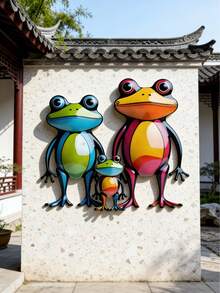 1 pièce Décoration murale en métal de famille de grenouilles 2D colorée - Style bohème imaginatif, décoration de grenouille vintage, convient pour la chambre d'enfant, le salon, le balcon, la boutique de fleurs, le zoo et le jardin, la décoration de la maison, la décoration du jardin, la décoration murale, cadeau idéal pour les amateurs de grenouilles et les familles - Famille de grenouilles colorées - Voir 9