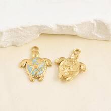 Mặt dây chuyền hình rùa biển nhỏ giọt dầu màu xanh dương, mạ điện, làm từ thép không gỉ 304, kèm phụ kiện trang sức DIY (1 cái/2 cái/3 cái), phụ kiện trang sức DIY hình rùa. - Hình ảnh - Xem 4