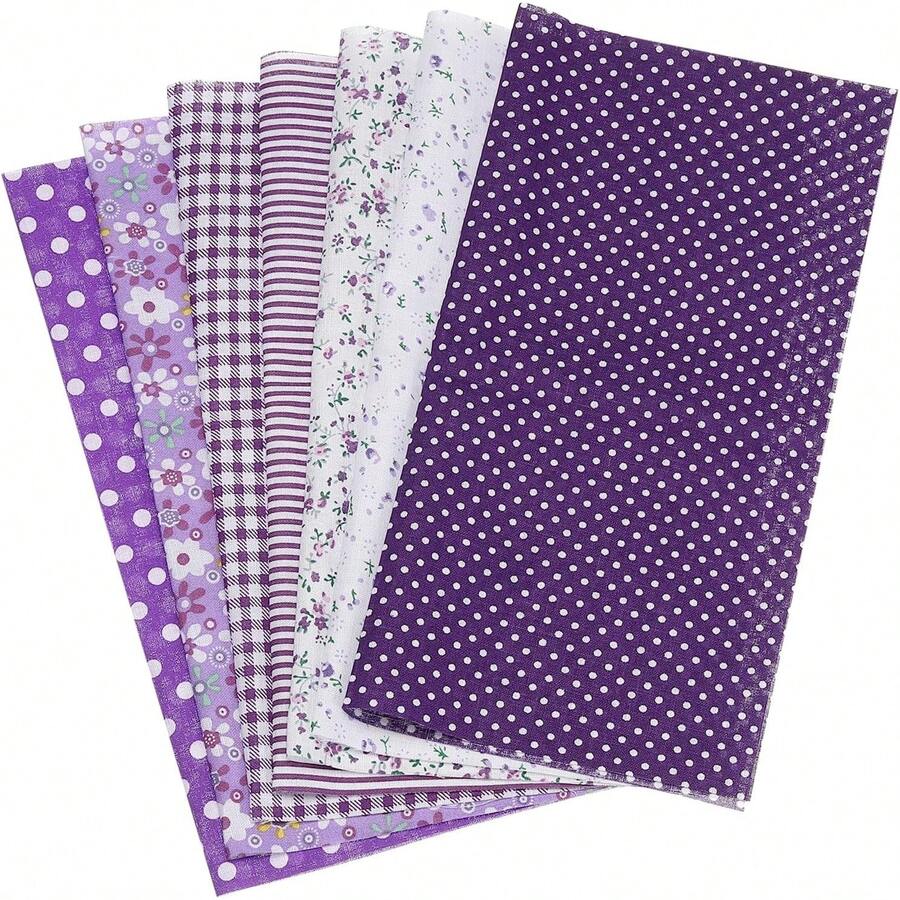 Cotton Fabric Bundles, 7 Pcs 10 X 10 Inch Pure Cotton Fat Quarter Floral Printed Precut Fabric Squares For Patchwork Quilting & Handmade DIY Projects, Quilting Fabric, Cotton Fabric, Sewing Supplies - Purple - View 1