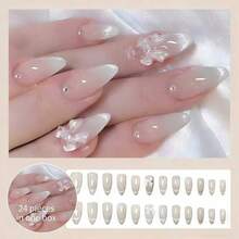 24 móng tay giả hình hạnh nhân dài vừa phải, 1 hộp, kiểu ombre mắt mèo, thanh lịch, tối giản, thiết kế nơ 3D, đa năng dùng hàng ngày, kèm 1 dũa móng và 1 keo dán móng. - Nhiều màu - Xem 2