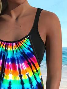 Bộ 2 món đồ bơi thời trang nữ, cúp ngực đầy đủ, dây đeo mảnh có thể điều chỉnh, hở lưng, quần bơi in họa tiết, thanh lịch và gợi cảm, phong cách nghỉ dưỡng Hawaii, thích hợp cho kỳ nghỉ hè trên bãi biển. - Nhiều màu - Xem 3