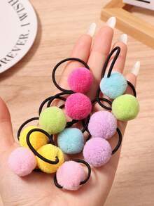 12pcs Pink, Blue, Magenta Pom Pom Hair Scrunchies, Cute Cartoon Hair Ties For Ponytail - Multicolor - View 2