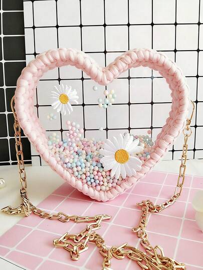 亚克力钩针底座心形篮形编织板透明前板定型器 | DIY钩针手提包套装，含珍珠链、D形扣带及连接配件 | 适合手工制作夏季包包、沙滩包、波西米亚风单肩包，手工爱好者、DIY达人必备 | 春季花园派对必备