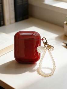 酒红色贝壳+珍珠心形保护套，兼容苹果无线耳机盒，防刮防摔 - 酒紅色 - 查看 11