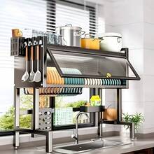1pc Kitchen Sink Dish Rack, Countertop Dish Drainer, Lightweight And Easy To Install, Space-Saving, Multi-Function Dust-Proof Dish Rack With Door, Suitable For Dish Storage And Draining - Multiple Specifications - View 2