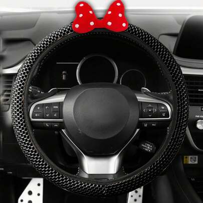 Bọc vô lăng ô tô lưới 3D thoáng khí, chống trượt, giữ ấm, không có vòng trang trí bên trong, phù hợp với vô lăng 38cm/14.96in, bọc vô lăng trang trí nơ dễ thương.