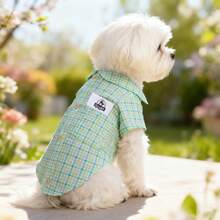 BJAYPET 春夏薄款格子衬衫宠物服装，适合小型/中型犬猫的时尚服饰 - 綠色 - 查看 16