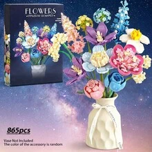 865pcs ABS Flower Building Block Set, Multi-Angle Adjustable, Tight Interlocking, Adjustable Stem Length And Leaf Angle, Perfect Confession Bouquet, Home Decor Everlasting Flower, Valentine's Day Gift (Vase Not Included) - Multicolor - View 5