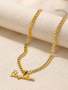 Dây chuyền mặt dây chuyền hình trái tim mờ khắc tên cá nhân, mặt dây chuyền thép không gỉ, dây chuyền chữ cái tùy chỉnh, quà tặng trang sức sinh nhật cho phụ nữ. - Dây chuyền vàng-5NK - Xem 4