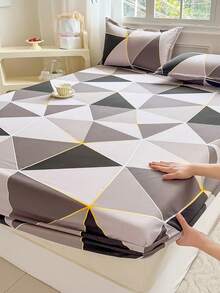 3pcs Printed Bedding Set (1 Fitted Sheet + 2 Pillowcases), Skin-Friendly Fabric Fitted Sheet Set Including Pillowcases, Without Filler, Home Bedding Set, Machine Washable - Diamond Grid - View 4
