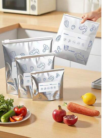 30/10pcs Aluminum Foil Resealable Food Storage Bags, 2 Random Packaging Styles, Reusable, Suitable For Refrigerator & Freezer, Antibacterial Aluminum Foil Food Preservation Bags With Zipper Seal, For Storing Vegetables & Fruits