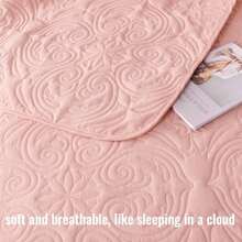 Quilts Queen Size Bedding Set with 2 Pillow Shams Lightweight Blush Pink Full Queen Quilt Bedspread with Vintage Damask Pattern Soft Bedspreads Coverlets for All Seasons - Rosa rubor - Ver 6