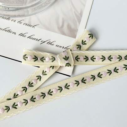 2 thước ruy băng satin thêu hoa, ruy băng satin thêu họa tiết sóng cổ điển có viền, thích hợp để gói quà, làm ruy băng quà tặng, trang trí quần áo/túi xách, phụ kiện tóc thủ công, ruy băng tự làm, ruy băng nơ.