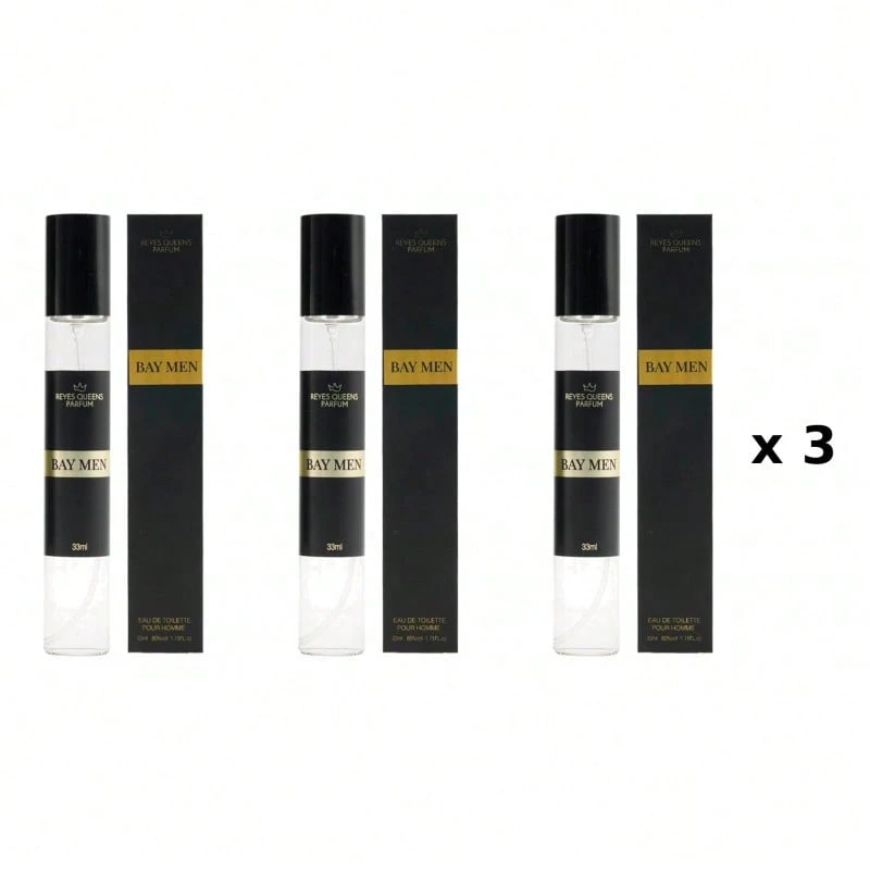 Mini perfume para hombre REYES QUEENS, Bay Men 33 ml Pack 3 Unidades Familia Olfativa: Ambarada u Oriental, Tamaño: 33 ml, Formato: 1 Unidad, Concentración: Agua de colonia, Género: Masculino - Dulce - Ver 1